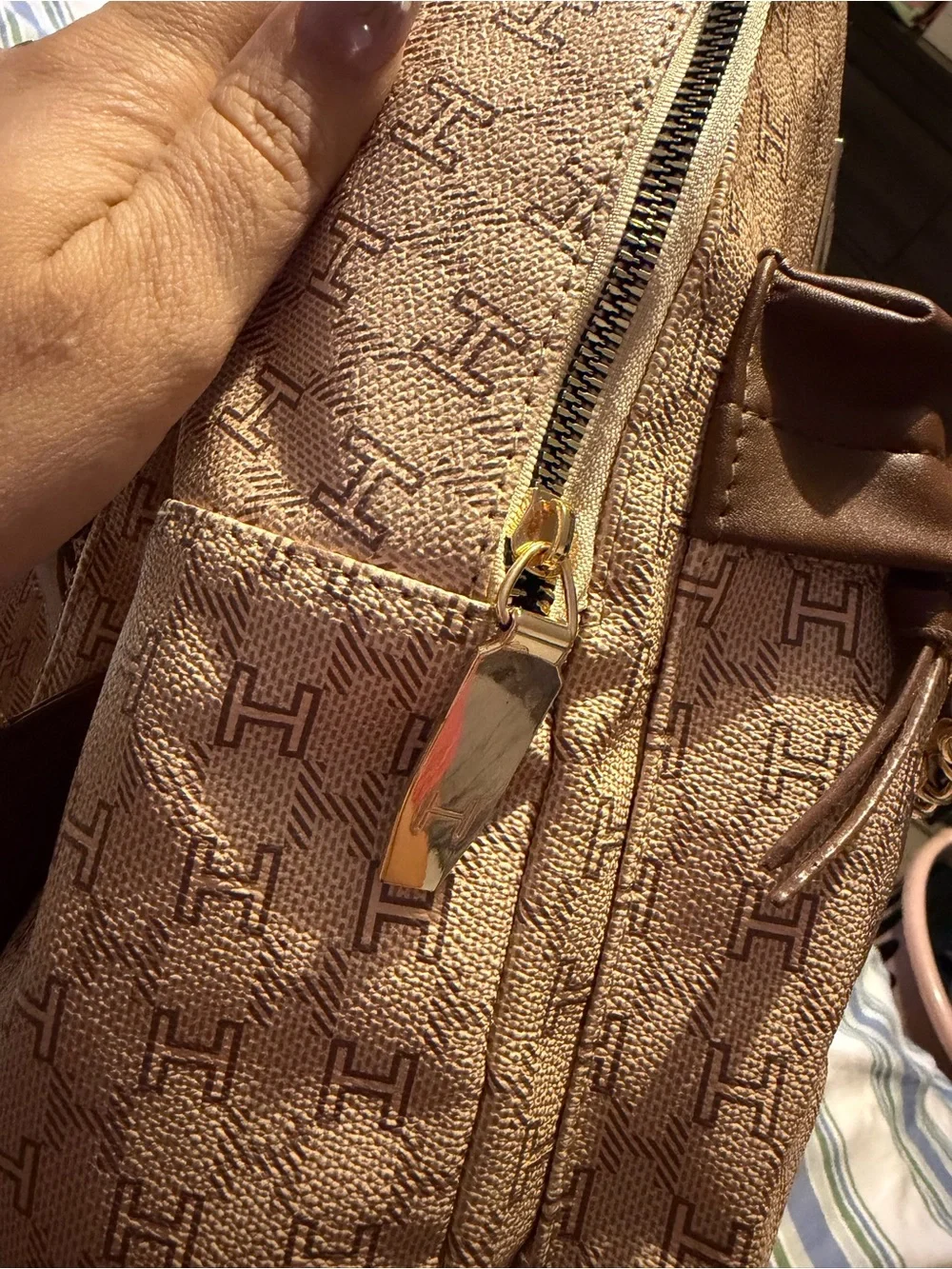 Women's Tan Logo Mini Backpack